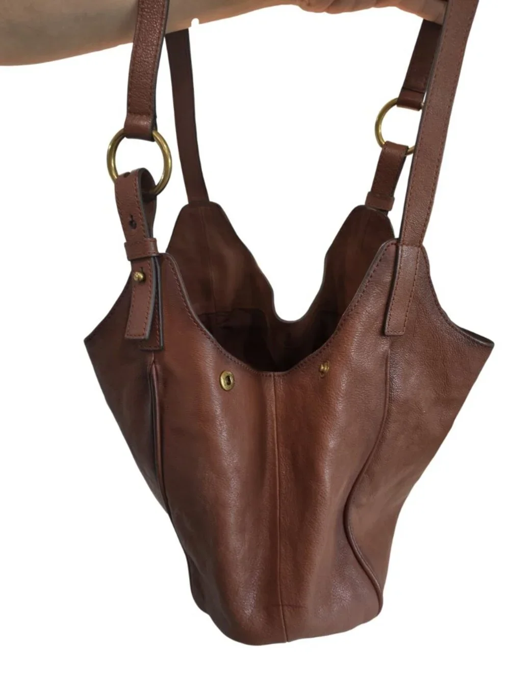 Frye Madison Cognac Leather Shoulder Hobo Bag Magnetic Closure Gold Hardware